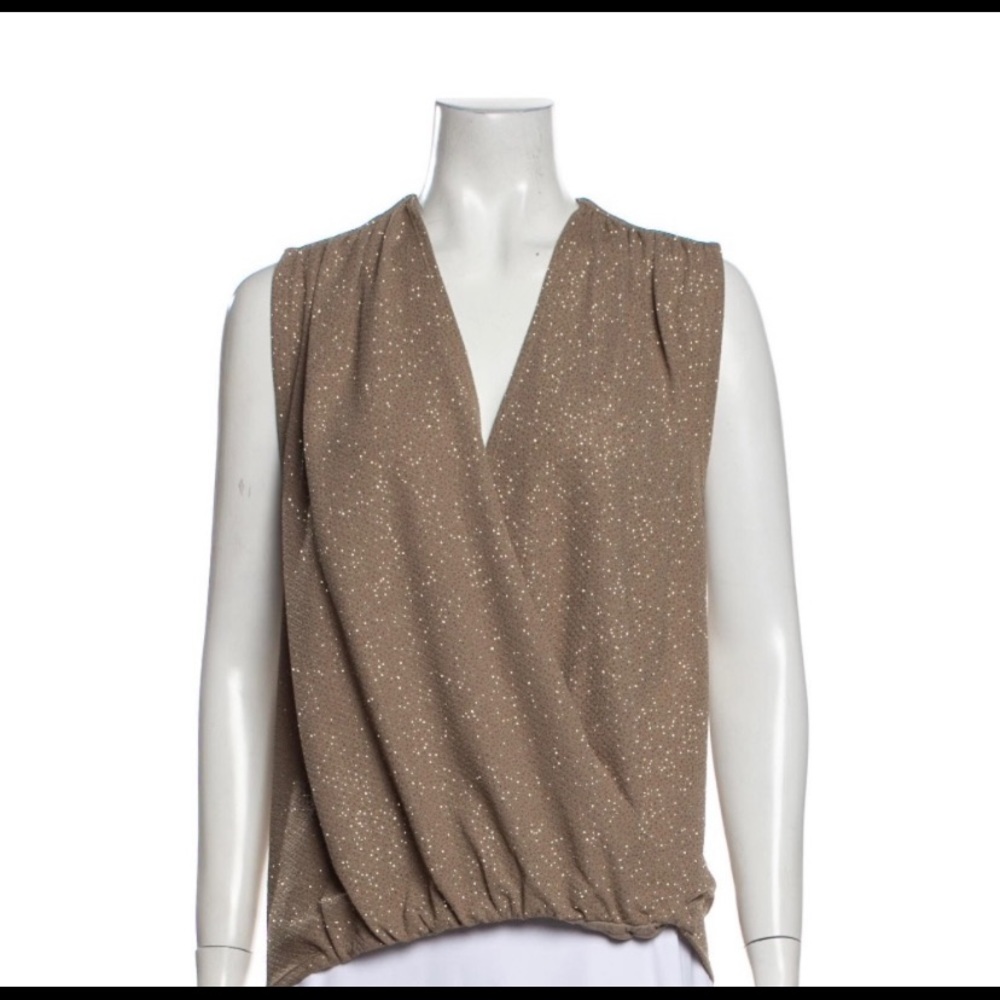 Alice + Olivia Glitter Gold v-neck sleeveless blouse